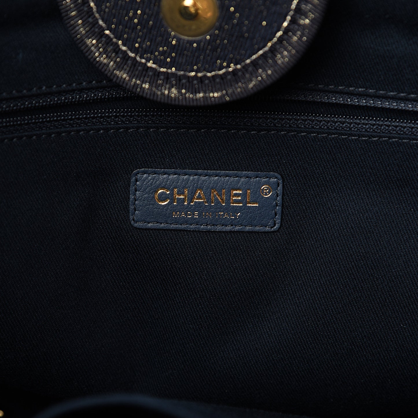 Lurex Canvas Medium Deauville Tote Navy Blue Gold