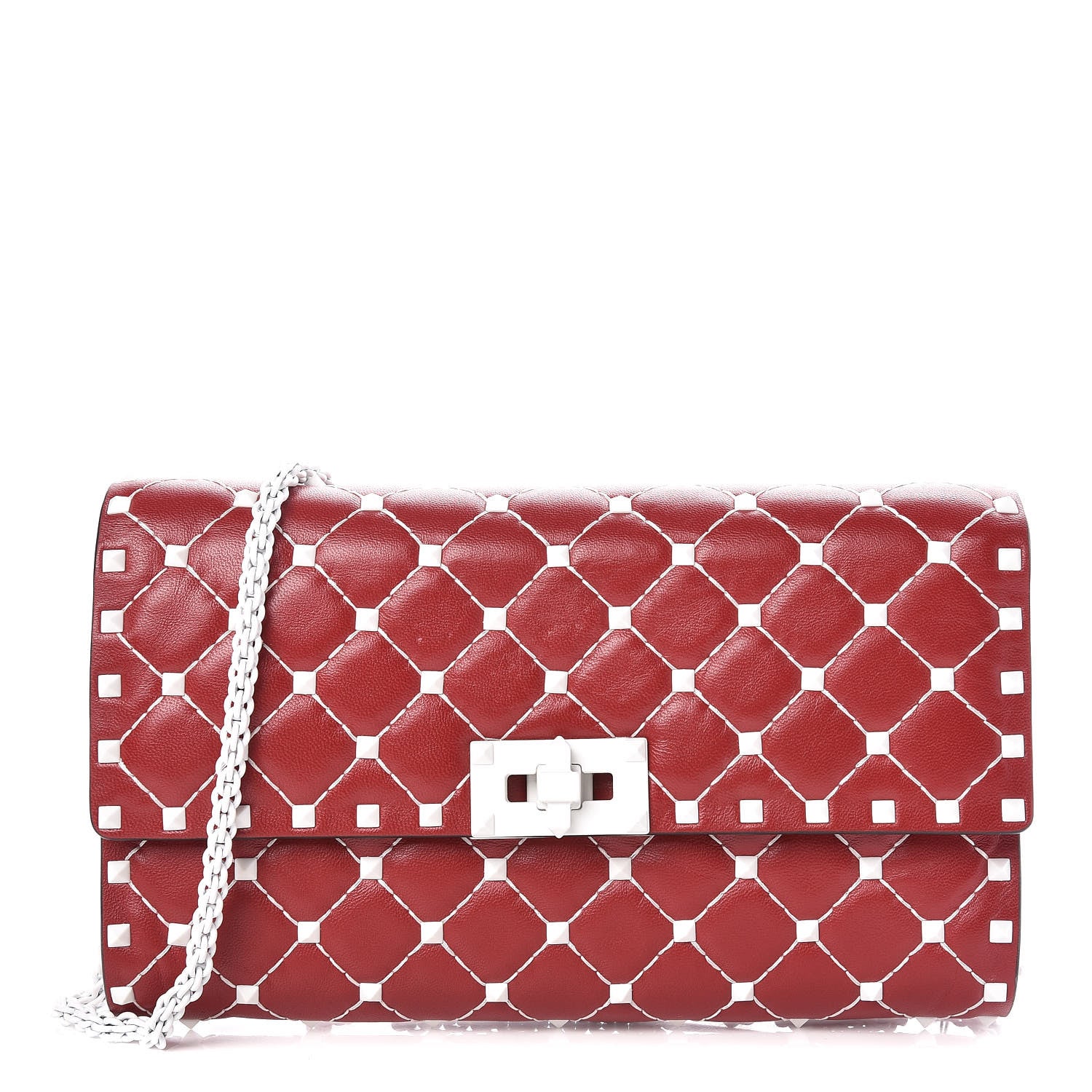 Valentino Garavani Lambskin Free Rockstud Spike Wallet On Chain Rosso Valentino 1 of 9