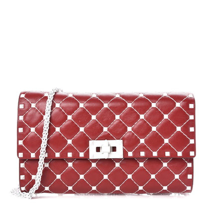 Valentino Garavani Lambskin Free Rockstud Spike Wallet On Chain Rosso Valentino 1 of 9