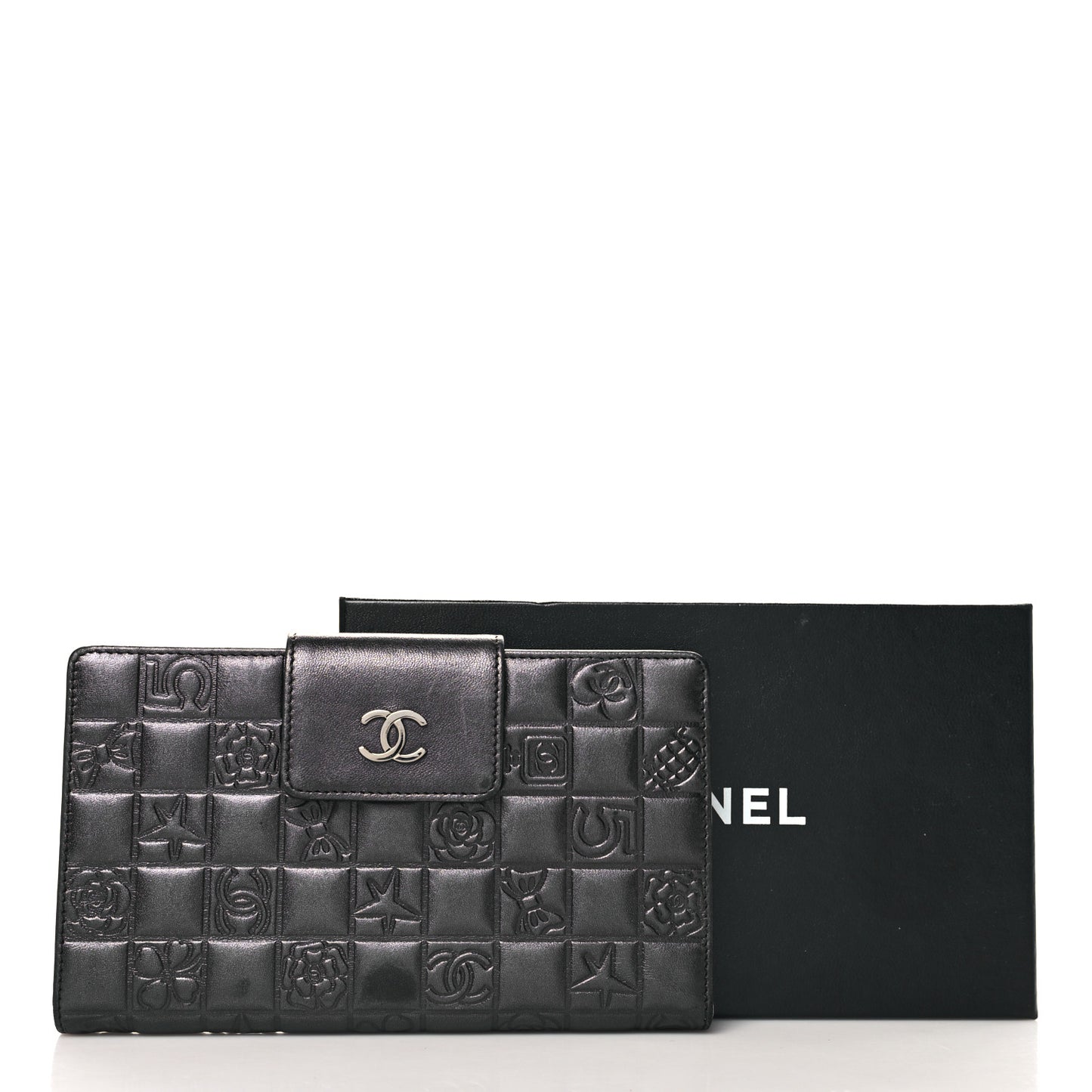 Calfskin Lucky Symbols French Wallet Black