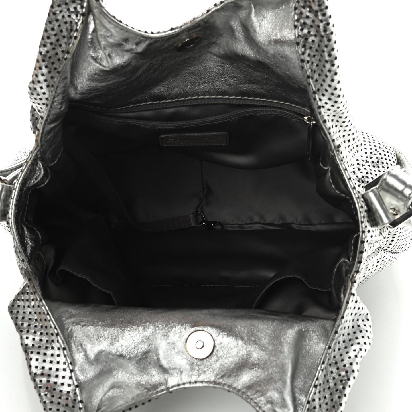 Metallic Glazed Calfskin Perforated Medium Rodeo Drive Tote Silver