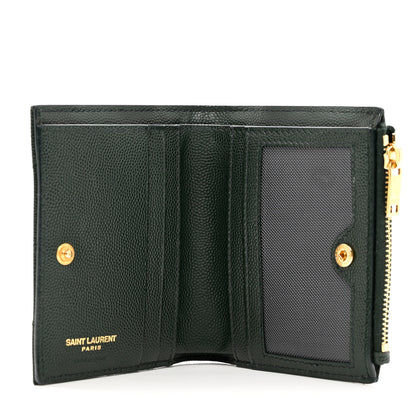 Saint Laurent Grain De Poudre Matelasse Chevron Monogram Zipped Card Case Green 5 of 9