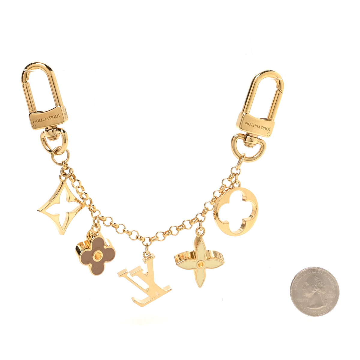 Louis Vuitton Brass Enamel Fleur De Monogram Bag Charm Chain Gold 2 of 4