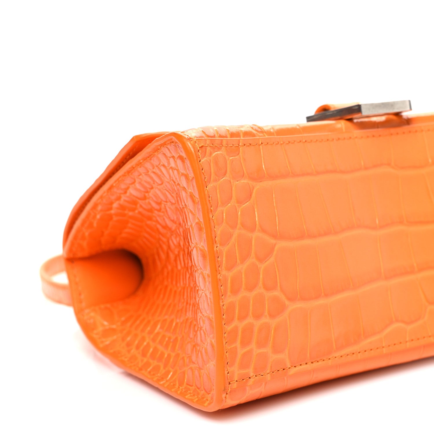 Balenciaga Shiny Calfskin Crocodile Embossed Small Hourglass Top Handle Bag Pop Orange 9 of 10