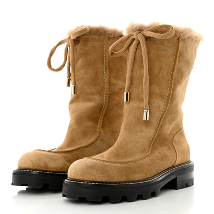 Jimmy Choo Suede Shearling Buffy Boots 37.5 Honey 3 of 7