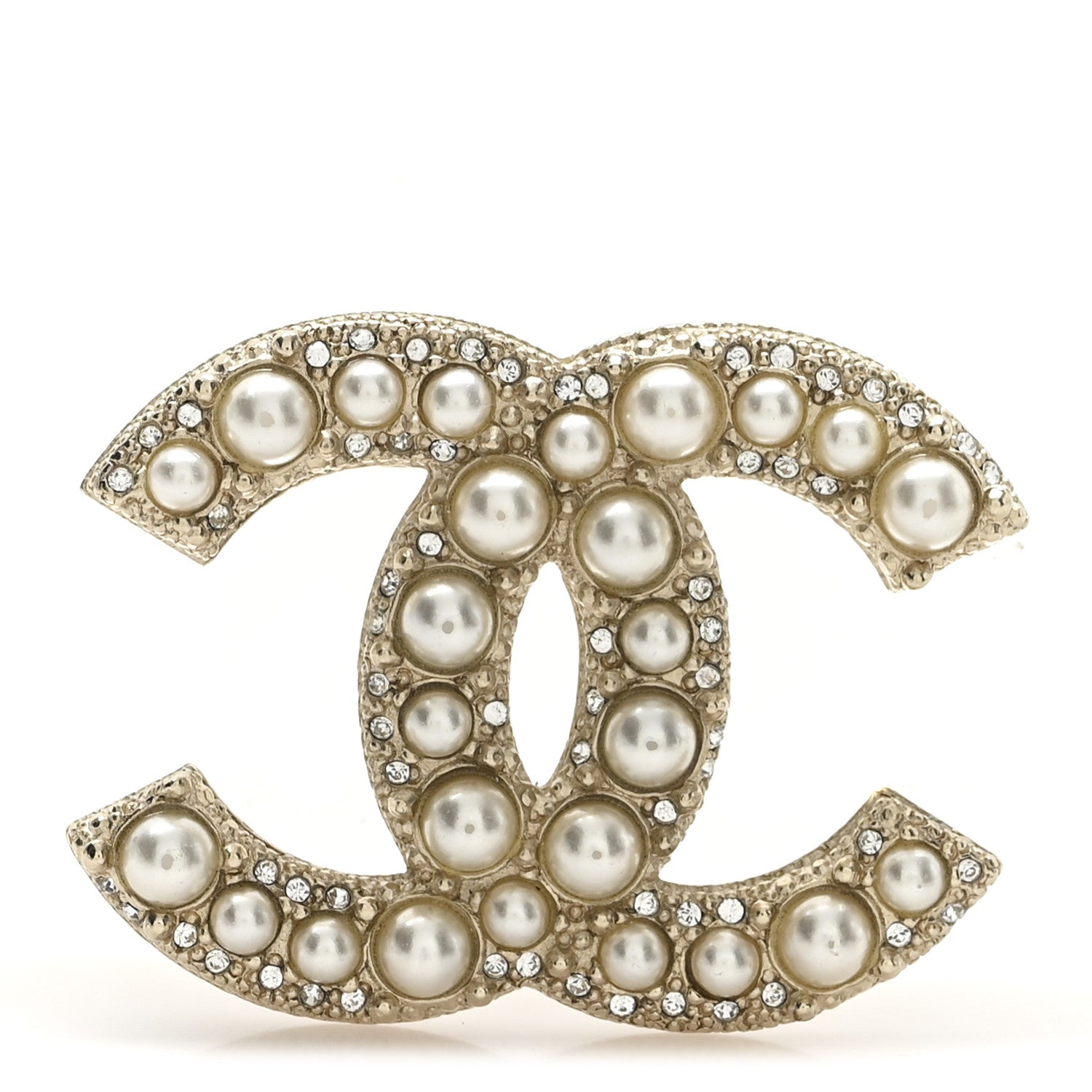 Chanel Metal Crystal Graduated Pearl CC Brooch Gold 1 of 3