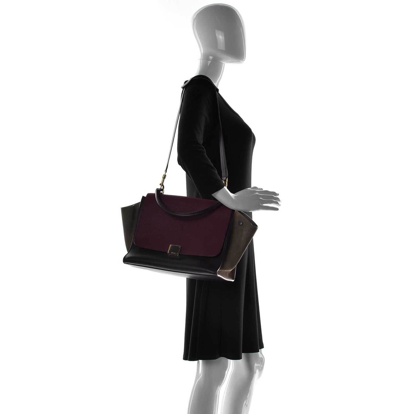 Textured Calfskin Suede Tri-Color Large Trapeze Burgundy