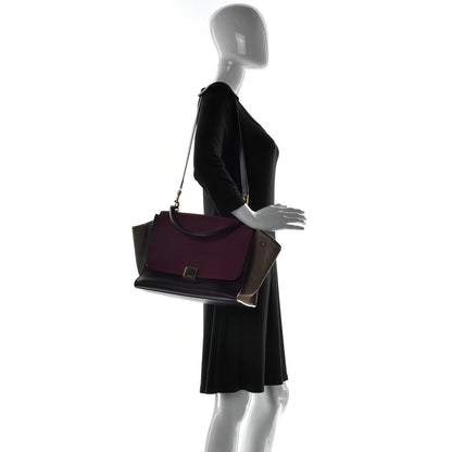 Celine Textured Calfskin Suede Tri-Color Large Trapeze Burgundy 2 of 22
