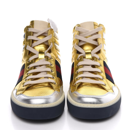 Gucci Metallic Nappa Mens High Top Sneakers 8.5 Oro 2 of 9