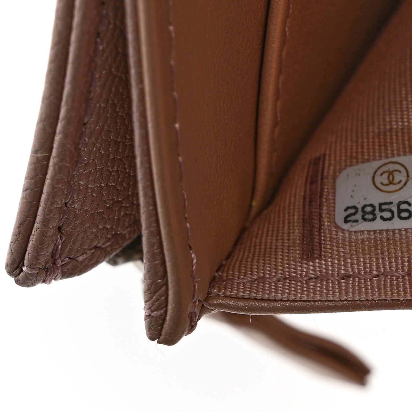 Goatskin Camellia Embossed Compact Wallet Pink