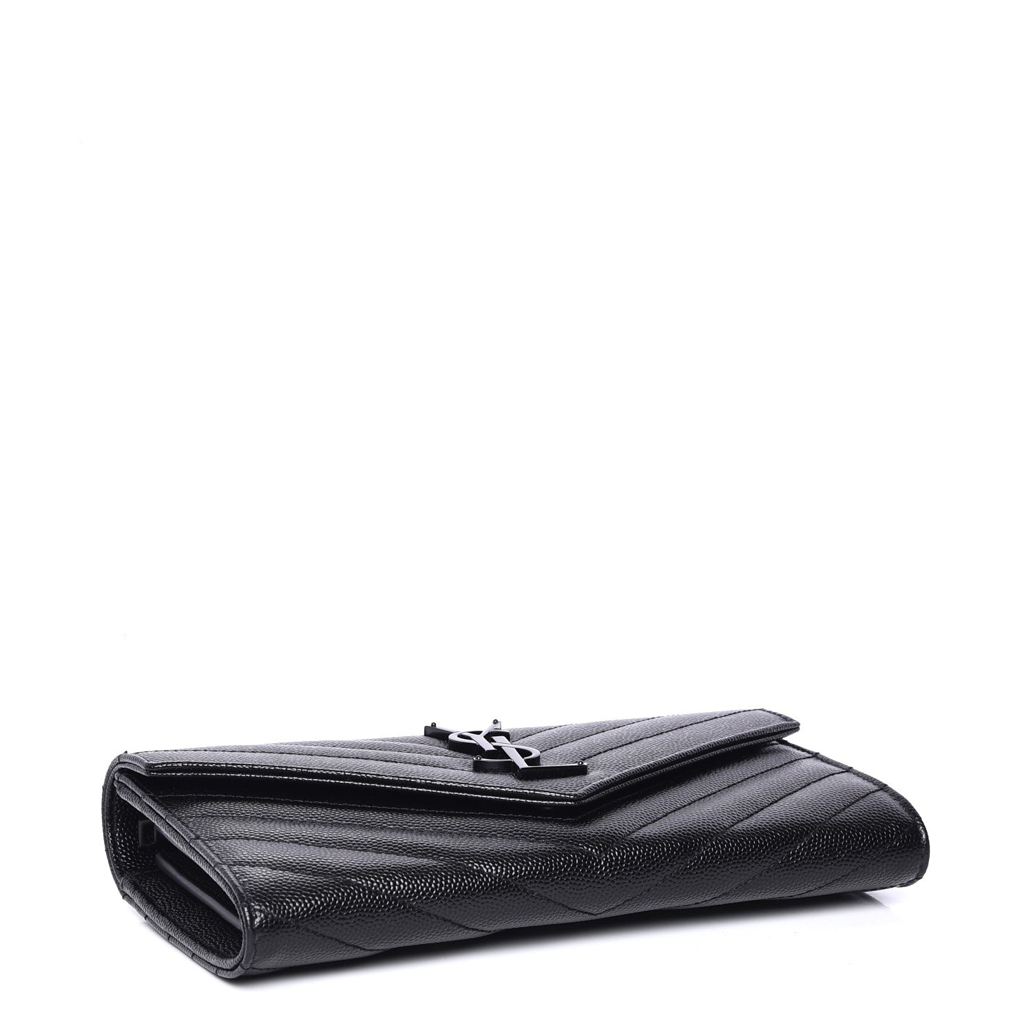 Saint Laurent Grain De Poudre Matelasse Chevron Monogram Flap Wallet Black 4 of 8