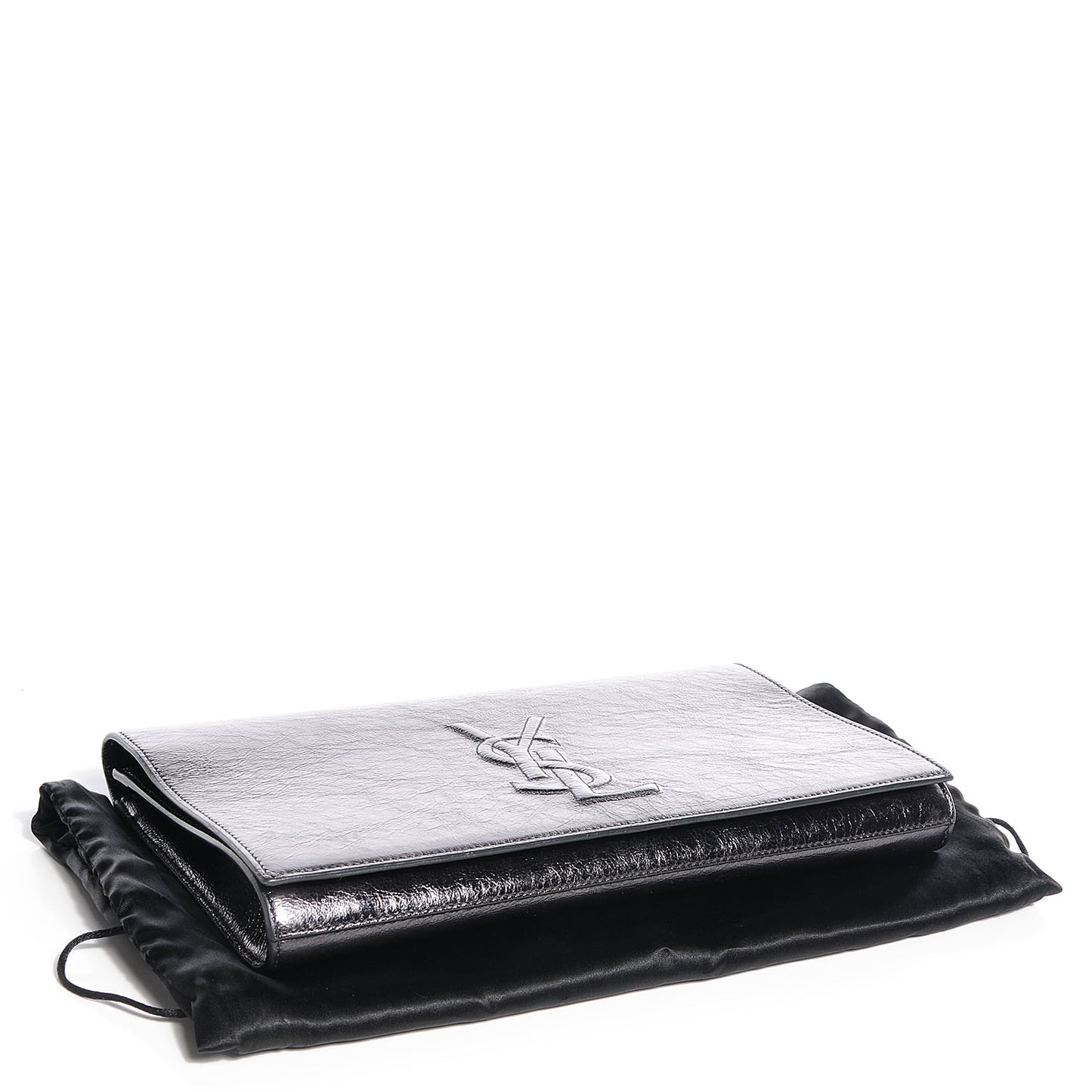 Metallic Leather Large Belle De Jour Clutch Dark Silver