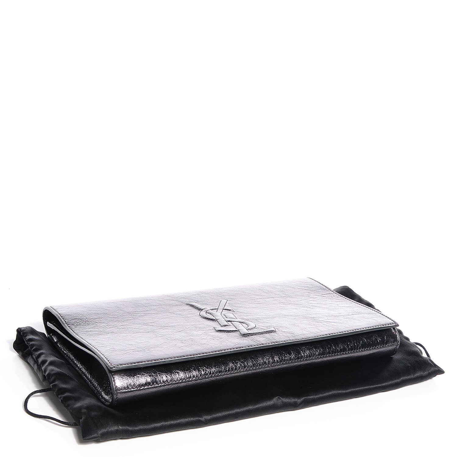Saint Laurent Metallic Leather Large Belle De Jour Clutch Dark Silver 4 of 10