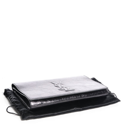 Saint Laurent Metallic Leather Large Belle De Jour Clutch Dark Silver 4 of 10