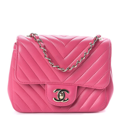 Chanel Lambskin Chevron Quilted Mini Square Flap Fuchsia 1 of 9