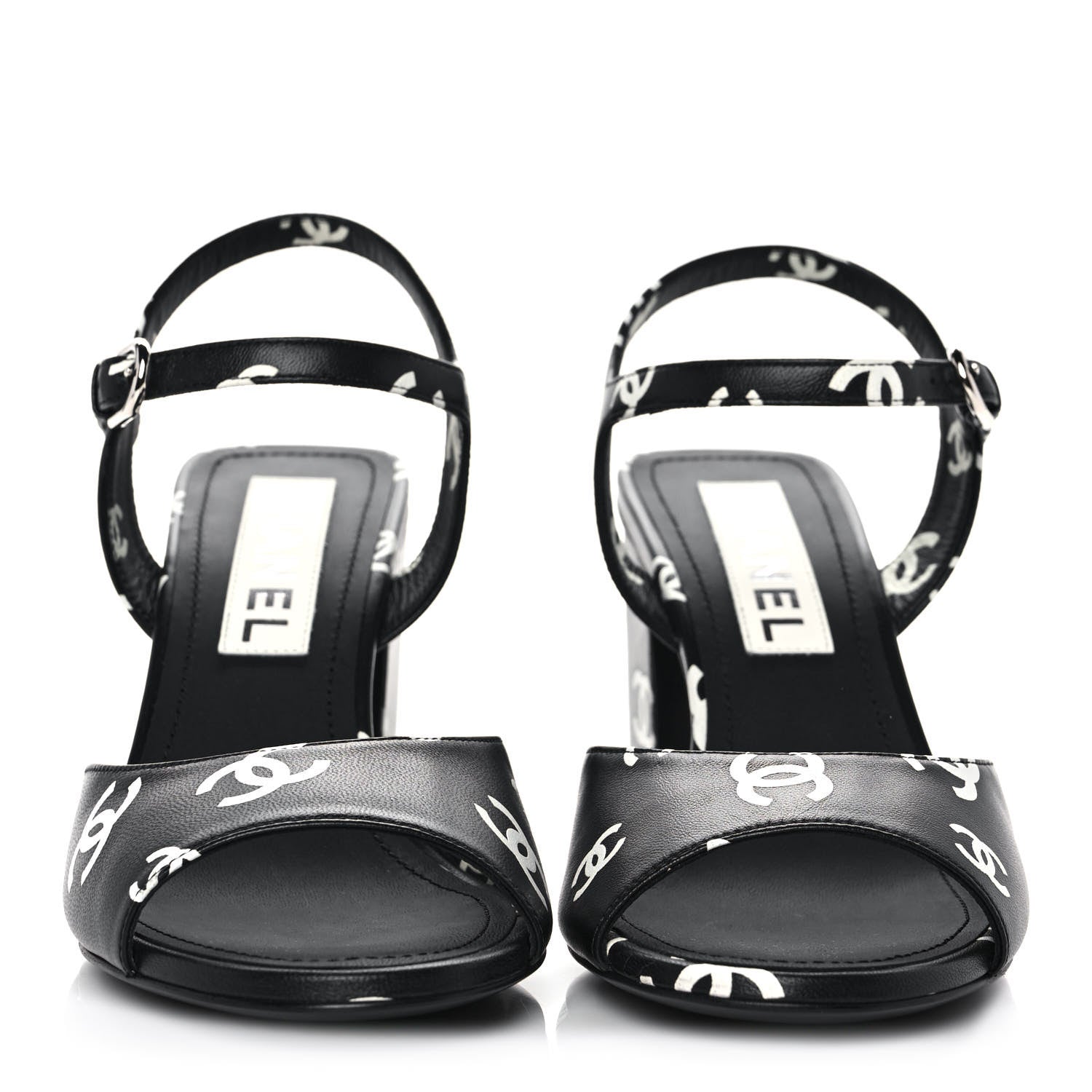 Chanel Printed Lambskin CC Sandals 37 Black White 2 of 9