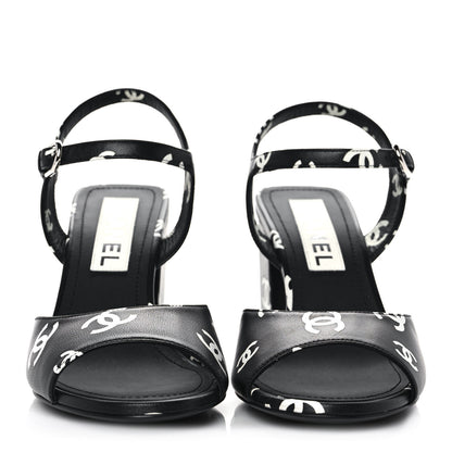 Chanel Printed Lambskin CC Sandals 37 Black White 2 of 9