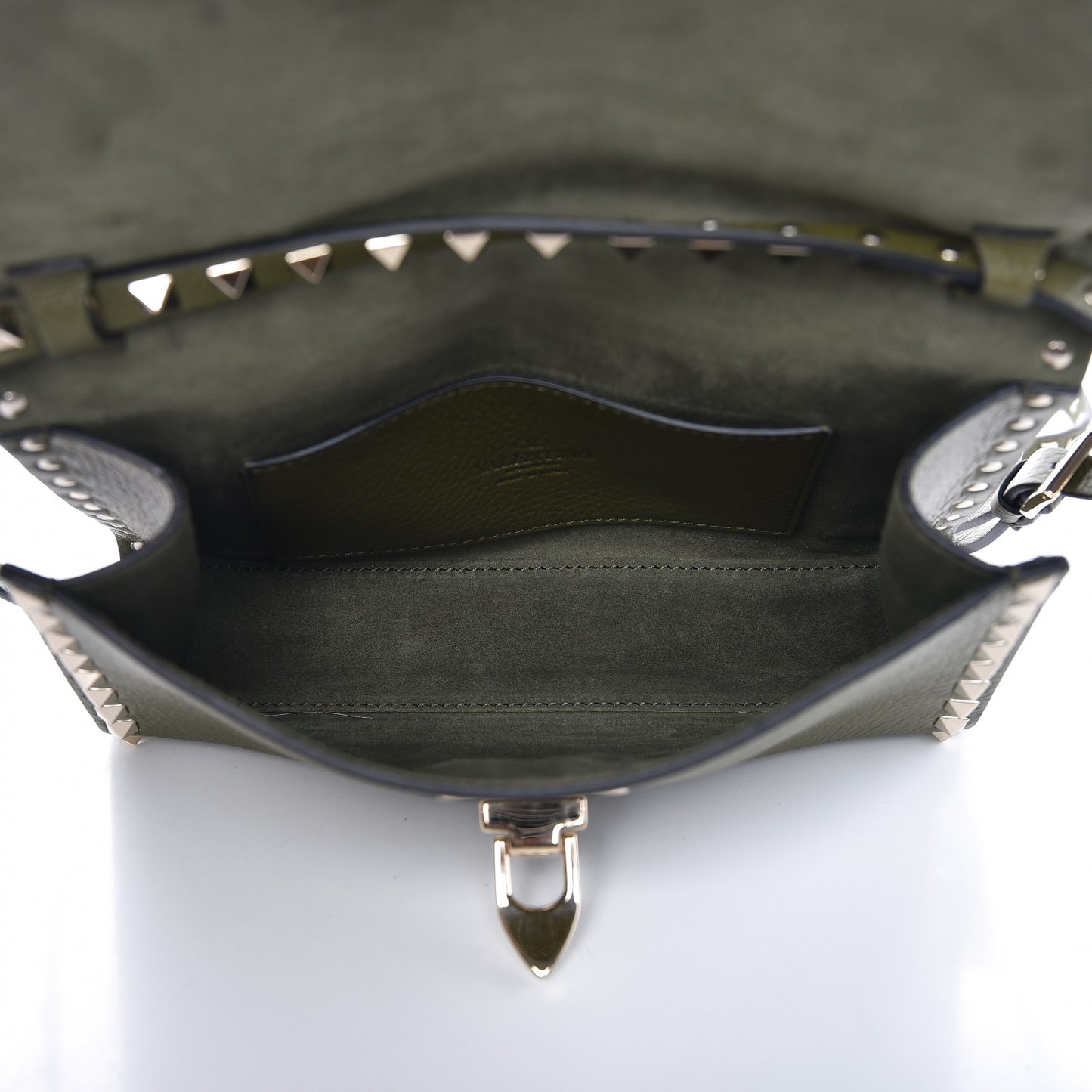 Pebbled Calfskin Medium Rockstud Flip Lock Crossbody Bag Army Green