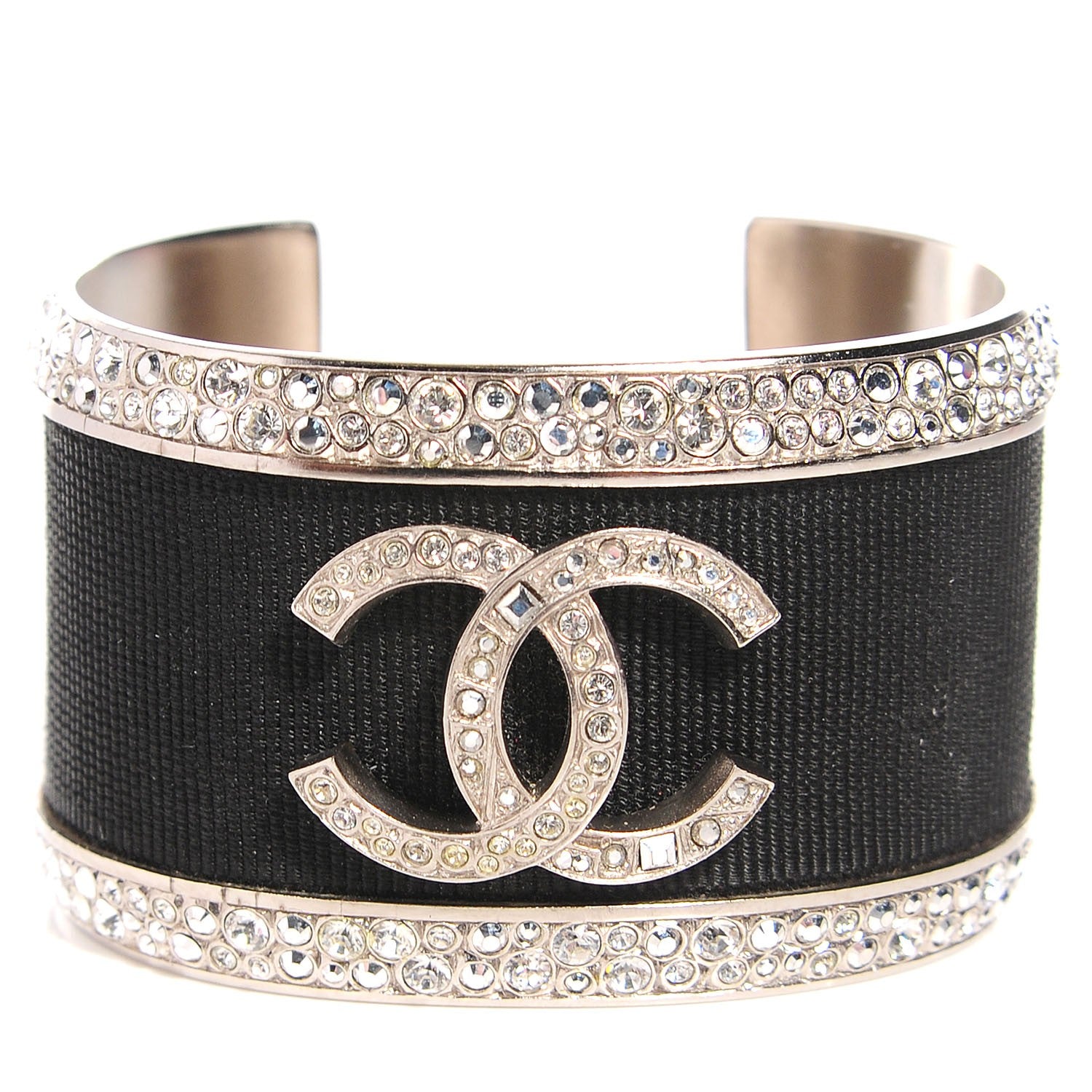 Chanel Grosgrain Crystal CC Cuff Black Silver 1 of 4