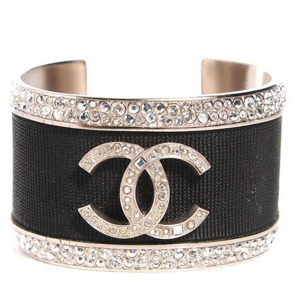 Chanel Grosgrain Crystal CC Cuff Black Silver 1 of 4