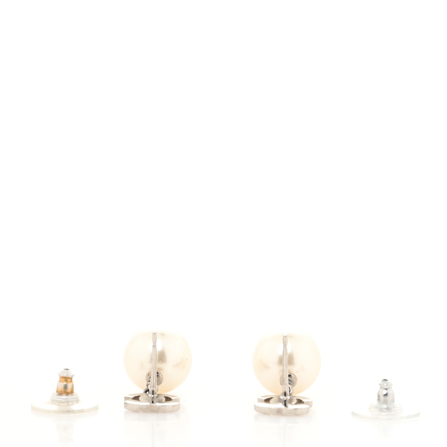 Chanel Crystal Pearl CC Drop Earrings Silver Pearly White 3 of 4