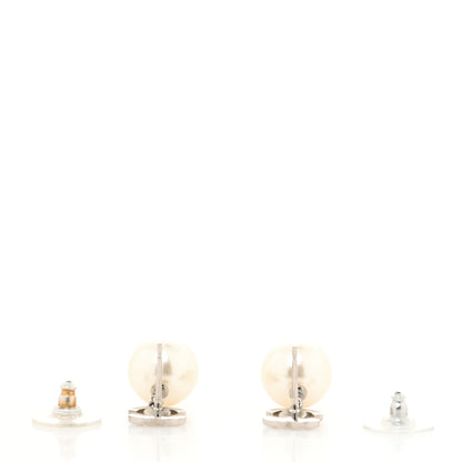 Chanel Crystal Pearl CC Drop Earrings Silver Pearly White 3 of 4
