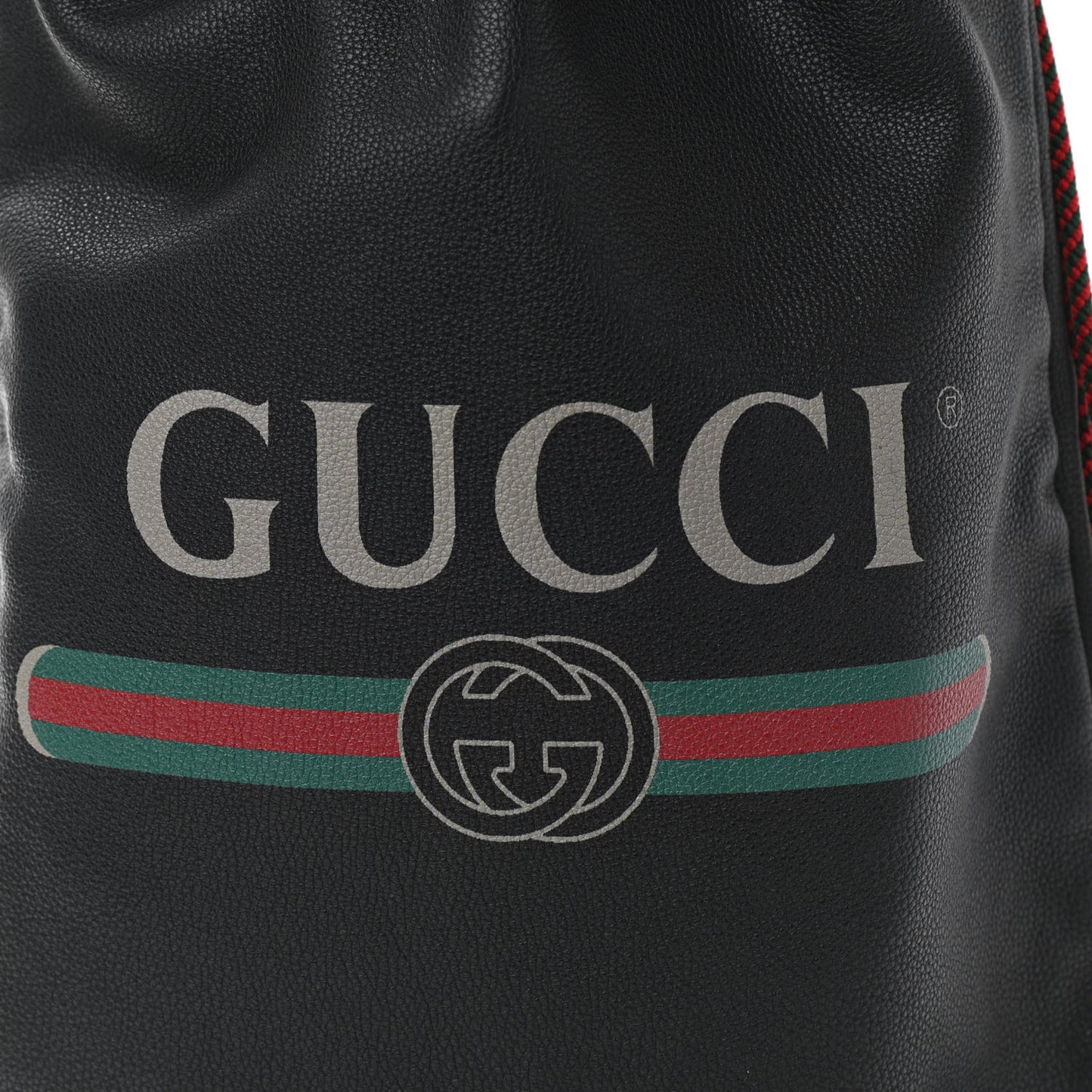 Calfskin Logo Drawstring Backpack Black