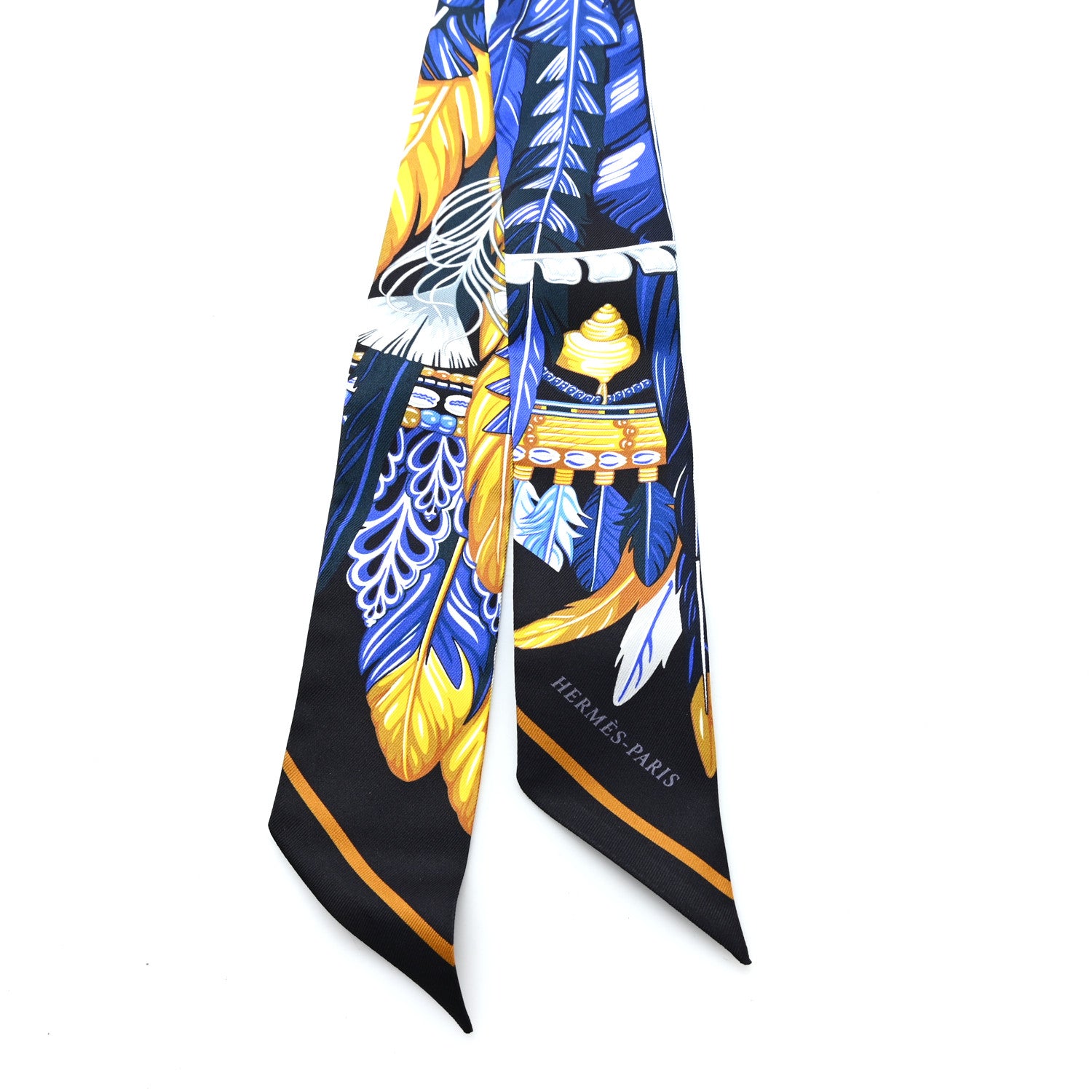 Hermes Silk La Danse Pacifique Twilly Bleu Nuit Jaune Vif 1851236