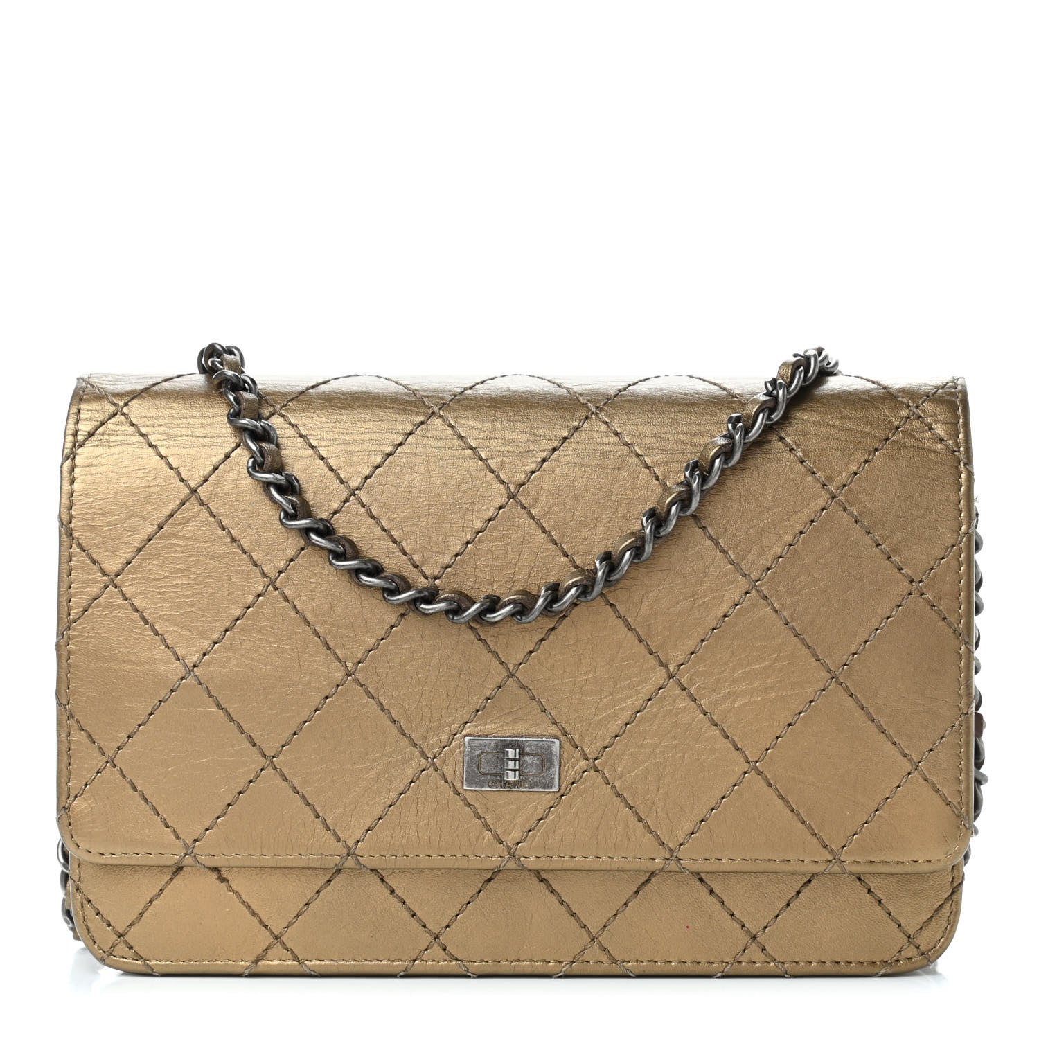 Chanel Metallic Aged Calfskin Quilted Reissue Wallet On Chain WOC Gold 1 of 4