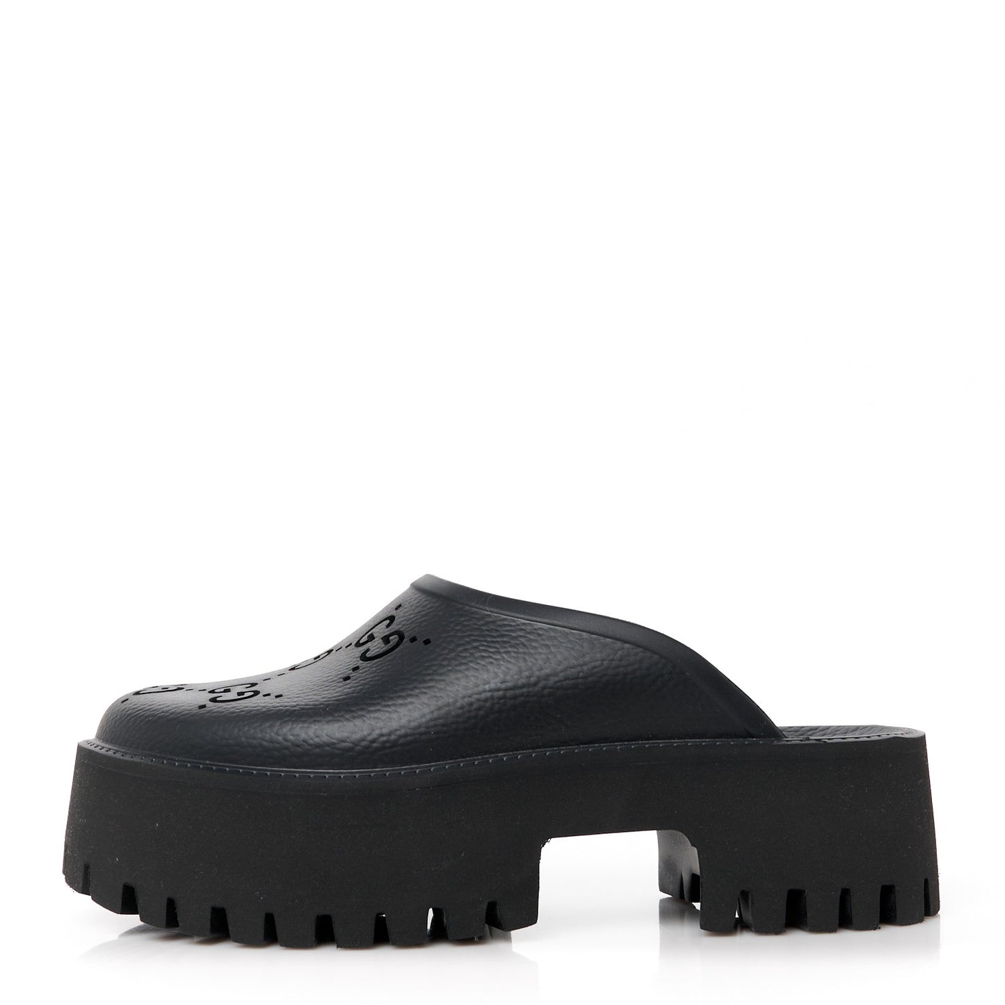 Rubber GG Monogram Perforated Elea Platform 55mm Lug Sole Sandals 36 Black
