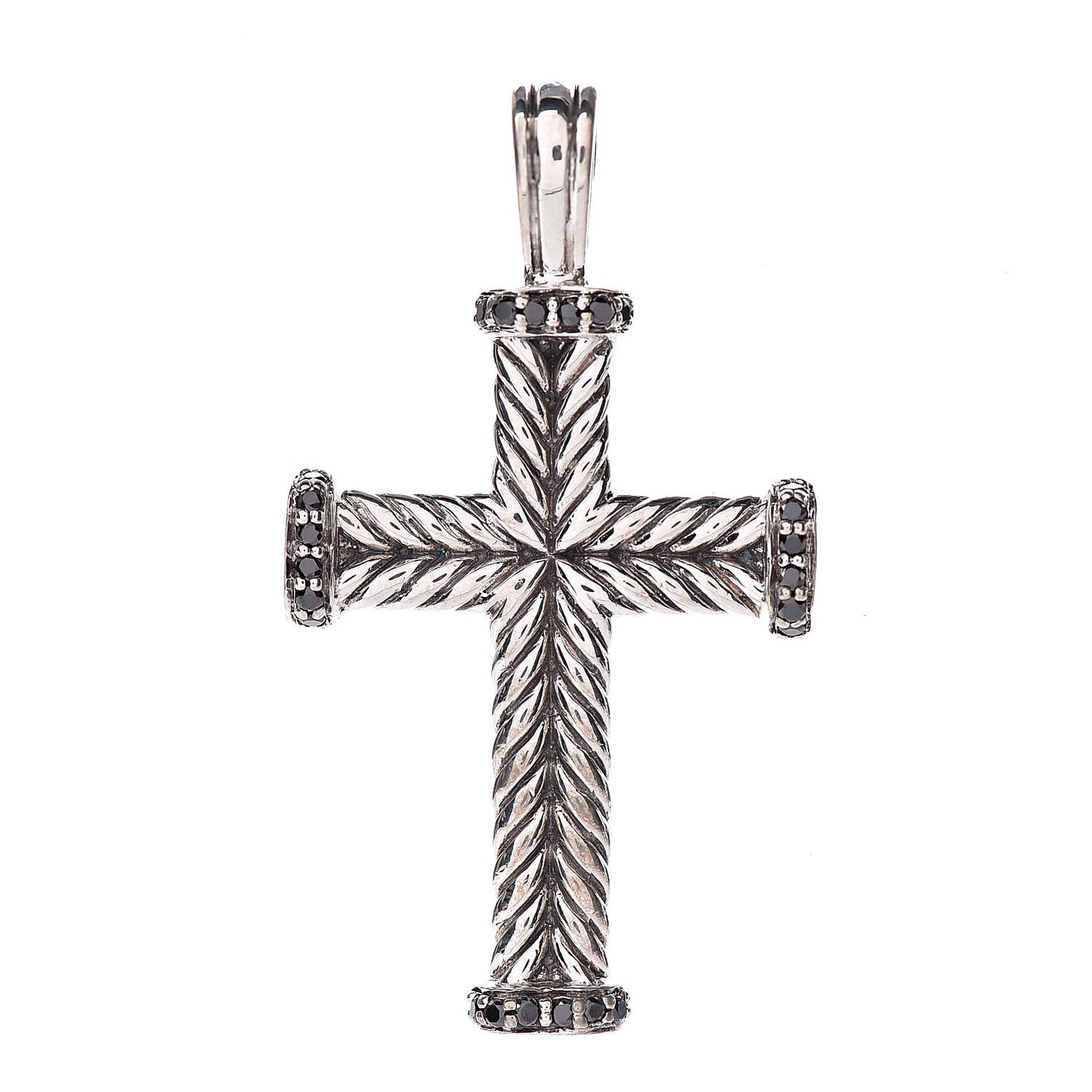 Sterling Silver Black Diamond Mens Chevron Cross Pendant
