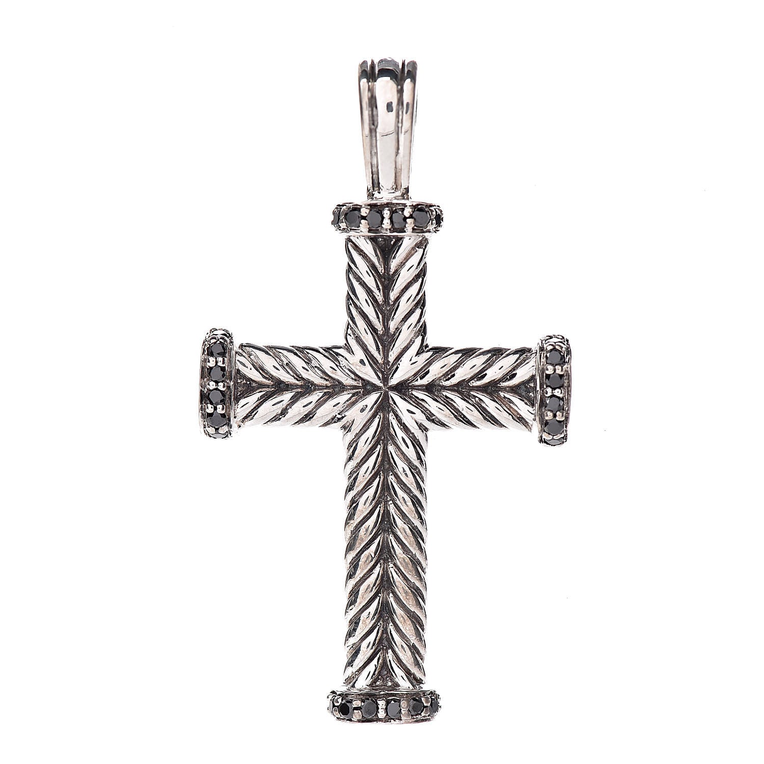 David Yurman Sterling Silver Black Diamond Mens Chevron Cross Pendant 1 of 3