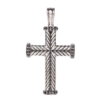 David Yurman Sterling Silver Black Diamond Mens Chevron Cross Pendant 1 of 3