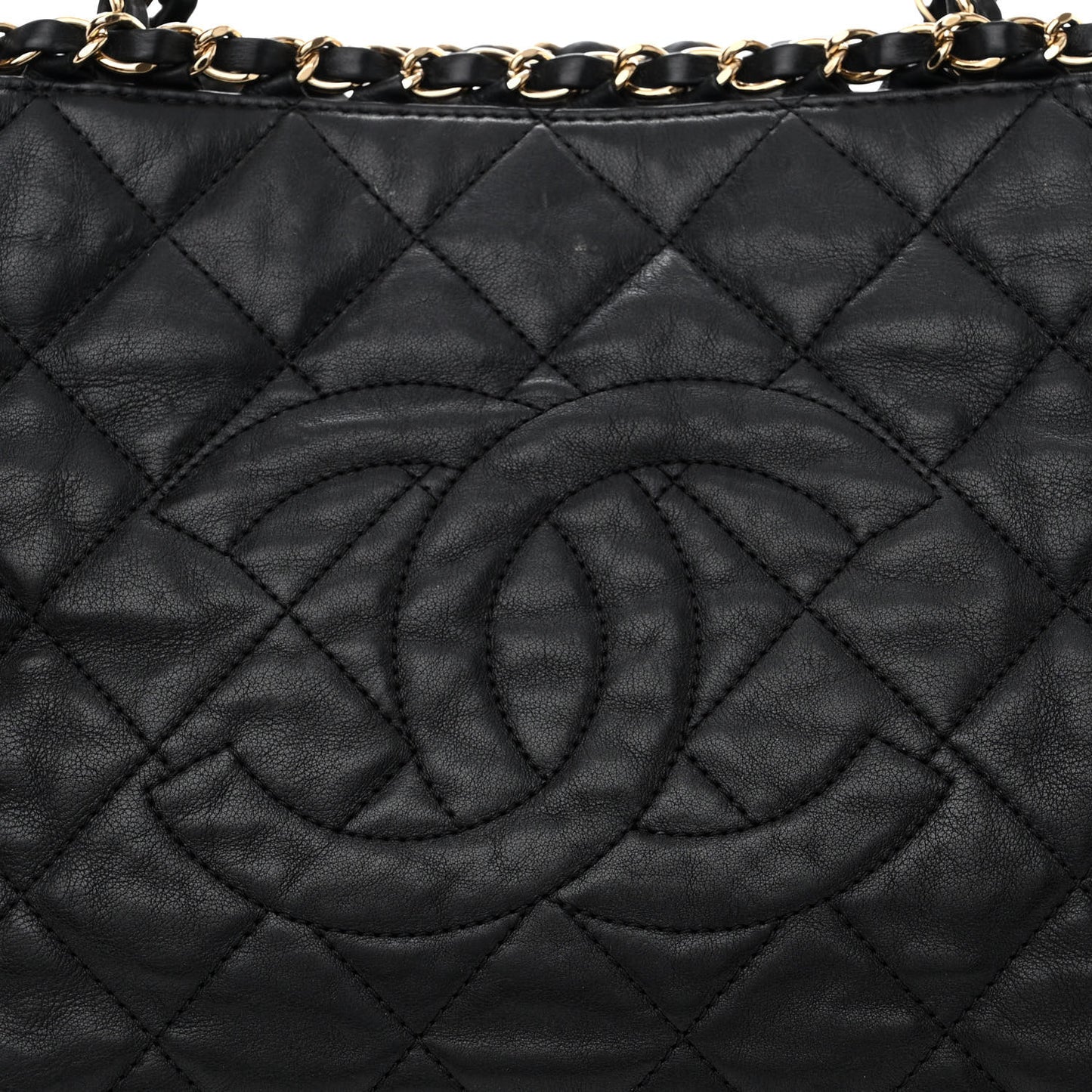 Calfskin Quilted Small Chain Me Tote Black
