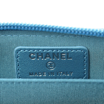 Chanel Metallic Caviar Quilted Boy Zip Around Coin Purse Wallet Turquoise 6 of 7