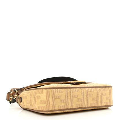 Fendi Raffia Vitello King Lucido FF Embroidered Baguette Grano Sand 4 of 10