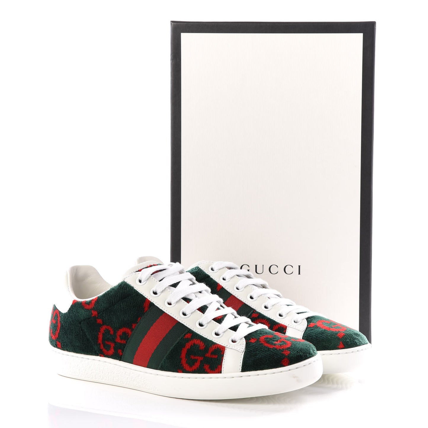 Terry Cloth GG Monogram Web Womens Ace Sneakers 36.5 Green Red