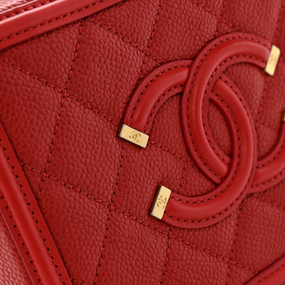 Chanel Caviar Quilted Small CC Filigree Vanity Case Red 13 of 15