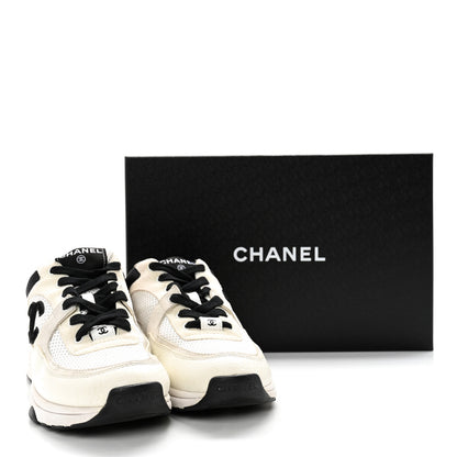 Chanel Mesh Suede Grained Calfskin Womens CC Sneakers 37.5 White Black 18 of 18