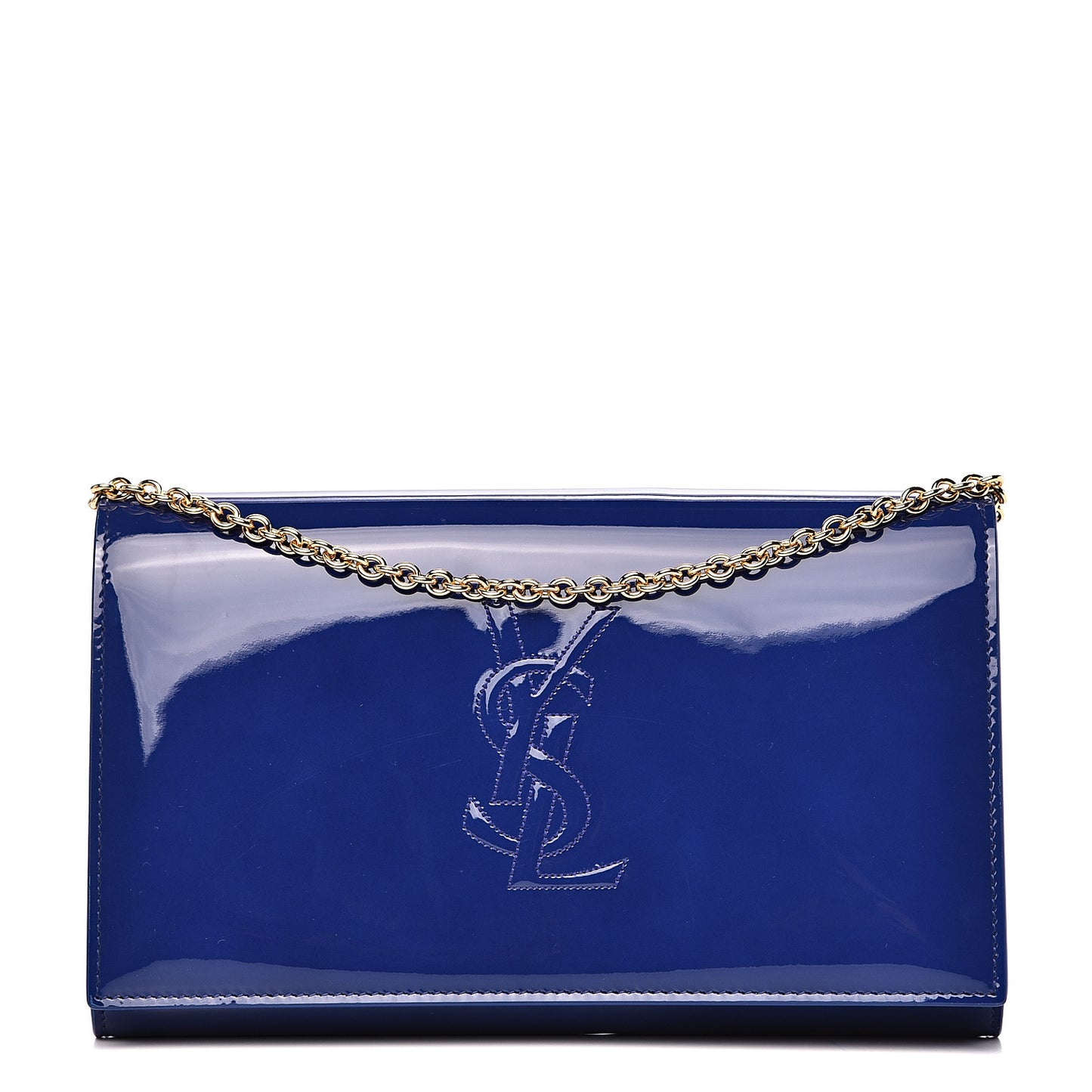 Patent Calfskin Belle de Jour Chain Clutch Blue