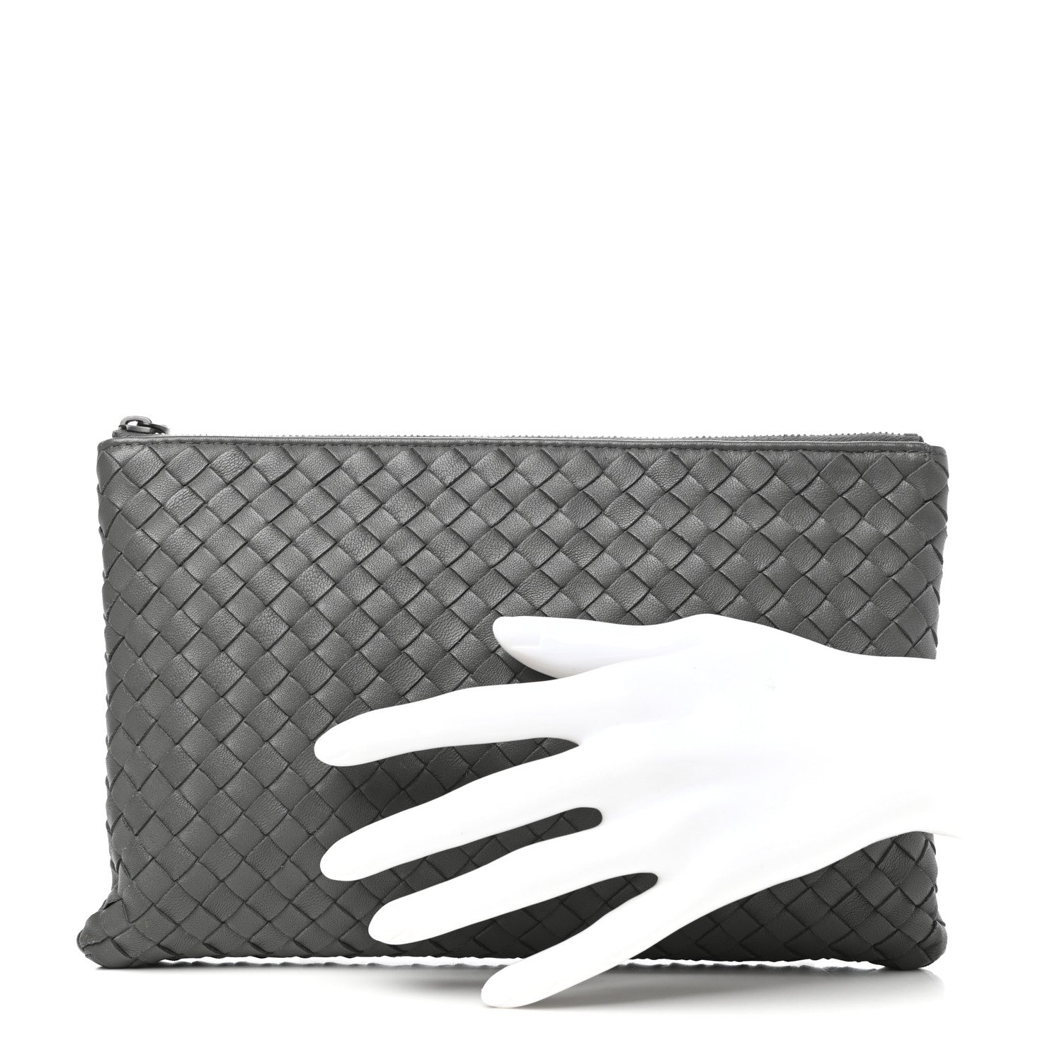 Bottega Veneta Nappa Intrecciato Flat Zip Biletto Pouch Light Grey 2 of 8