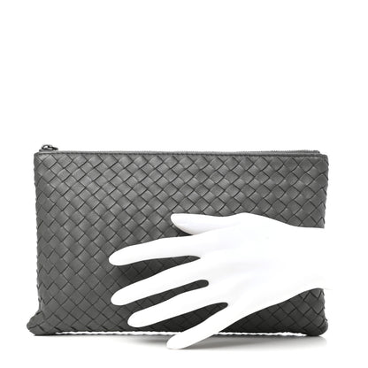 Bottega Veneta Nappa Intrecciato Flat Zip Biletto Pouch Light Grey 2 of 8