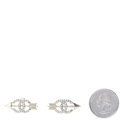 Chanel Metal Crystal CC Arrow Earrings Gold 2 of 8