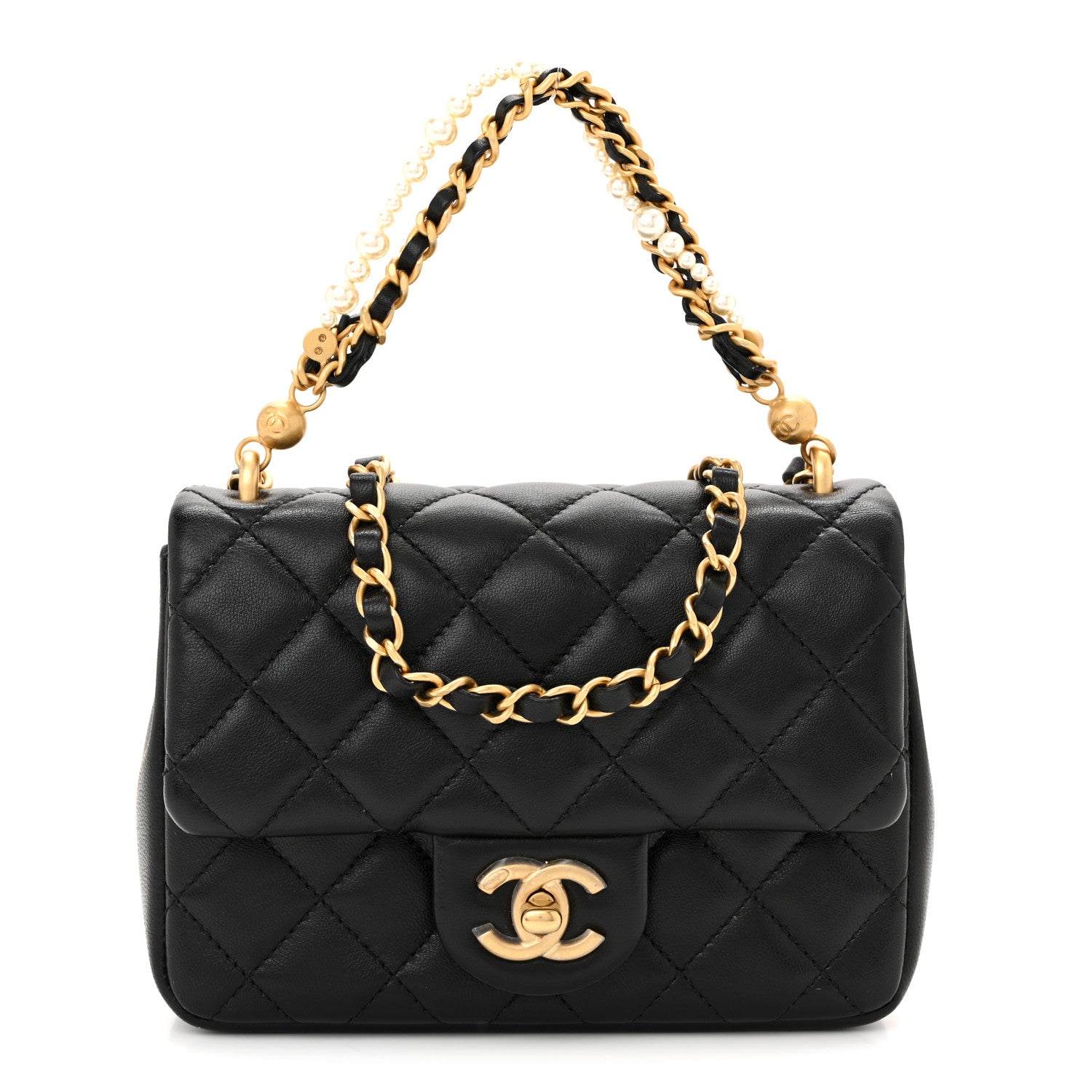 Chanel Shiny Lambskin Quilted Pearl Twist Mini Square Flap Black 1 of 10