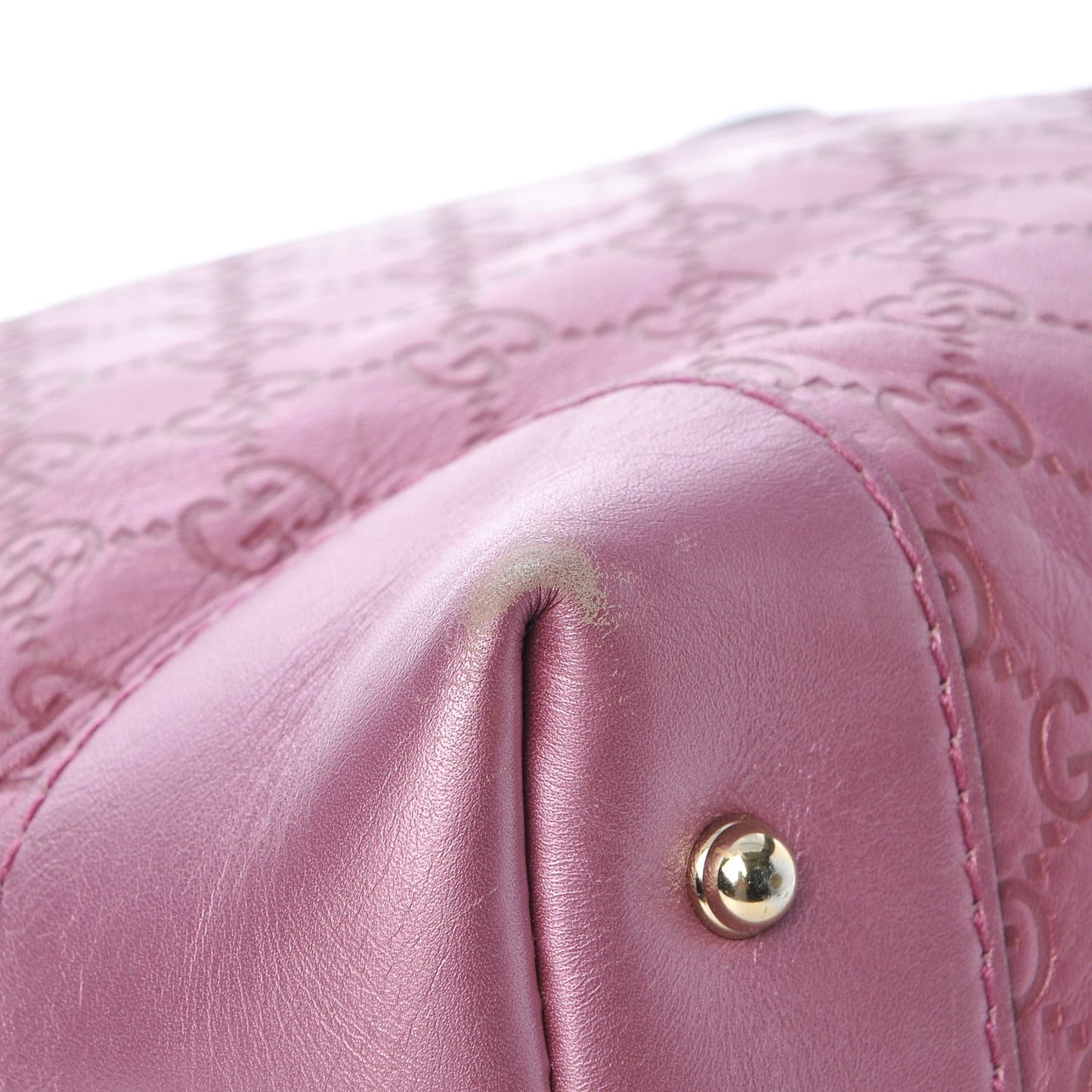 Metallic Soft Guccissima Heart Bit Charm Top Handle Tote Fresia Rose