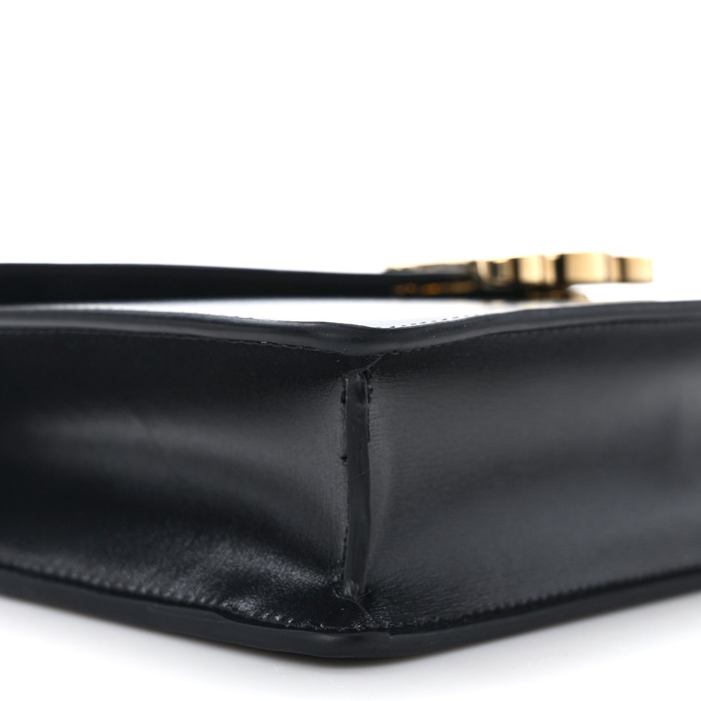Shiny Calfskin Triomphe Margo Wallet on Chain Black