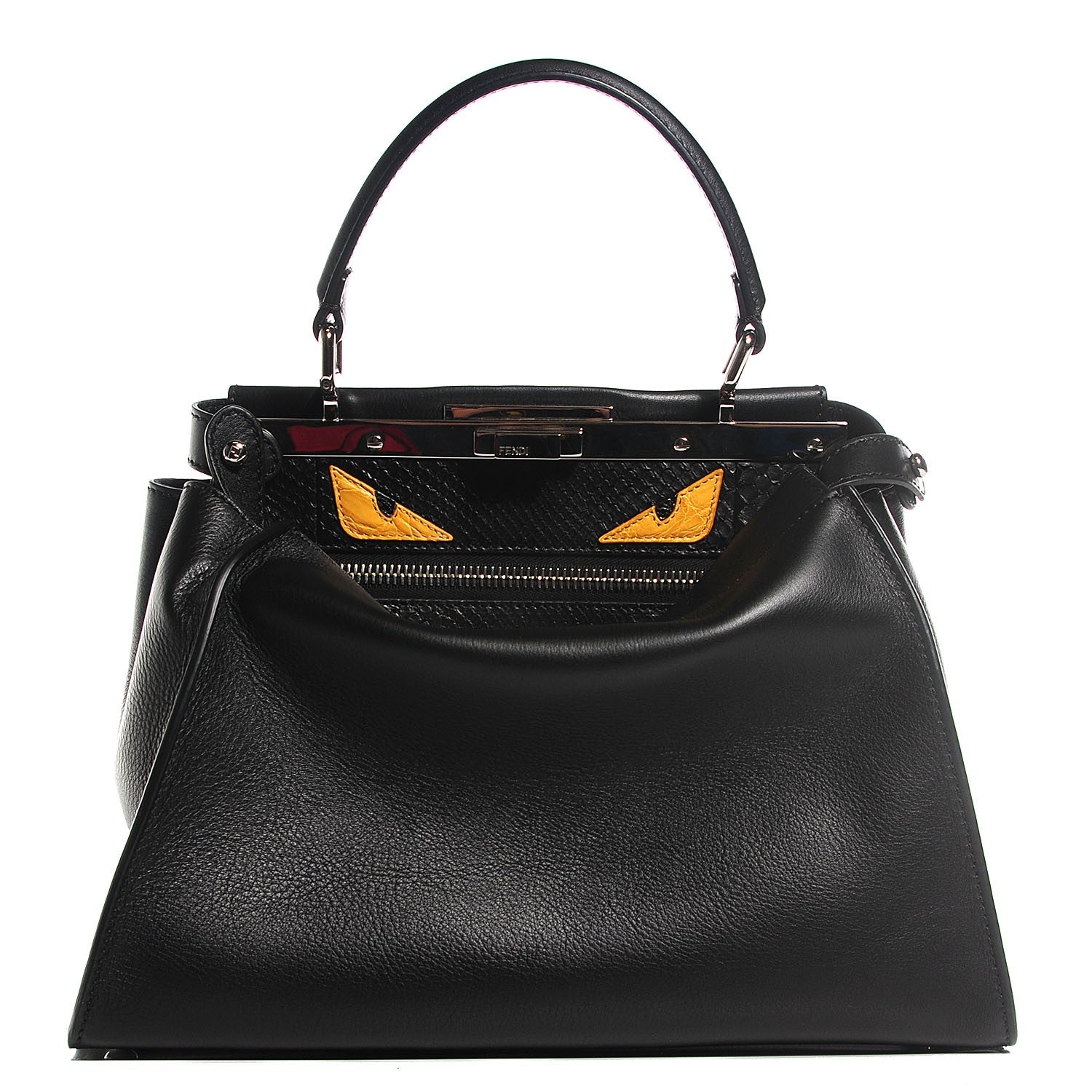Fendi Vitello Seta Python Crocodile Monster Eyes Medium Peekaboo Iconic Satchel Black Girasole 1 of 10