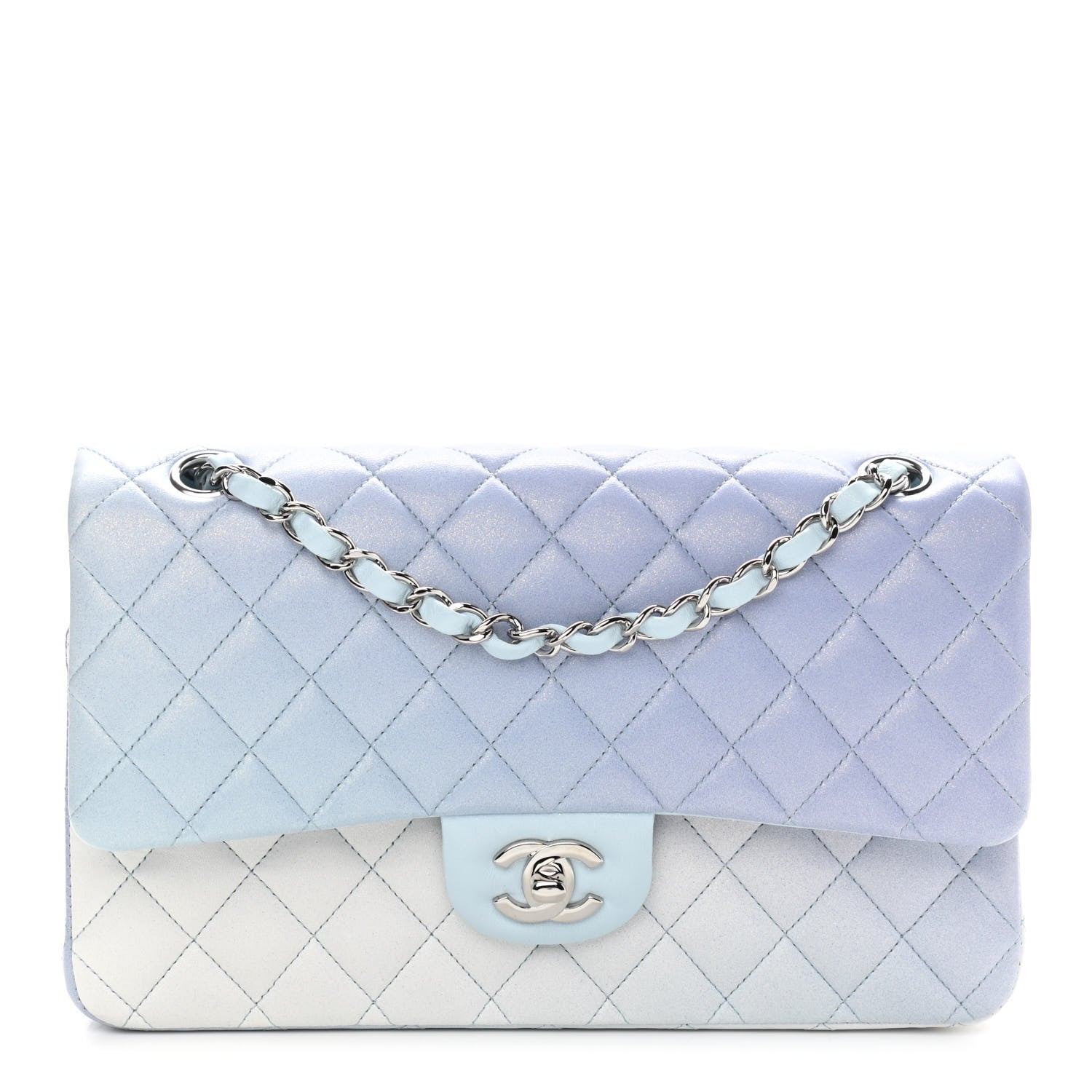 Chanel Perforated Lambskin Quilted Medium Double Flap Light Blue Light Purple White 1 of 12