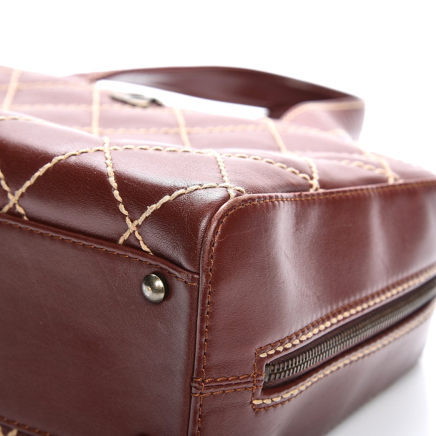 Calfskin Contrast Stitch Surpique Bowler Brown
