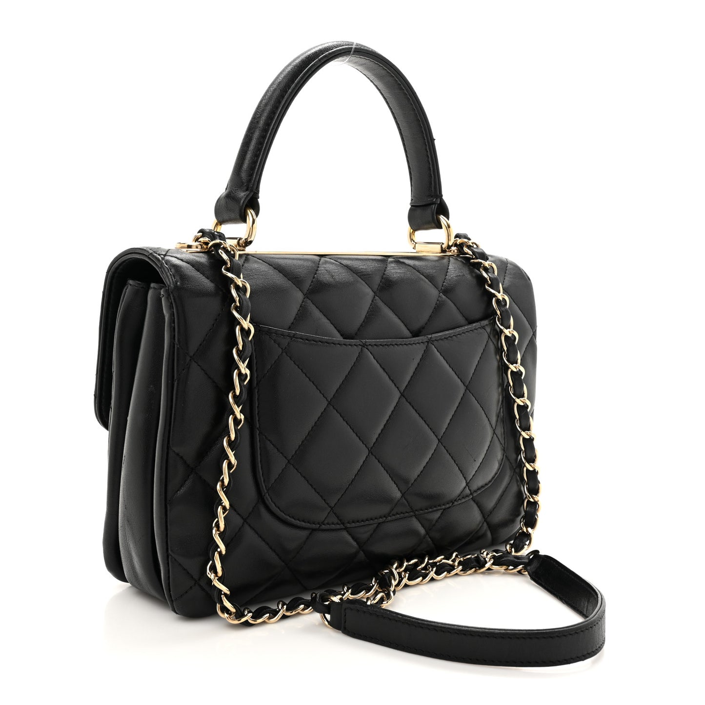 Lambskin Quilted Small Trendy CC Dual Handle Flap Bag Black